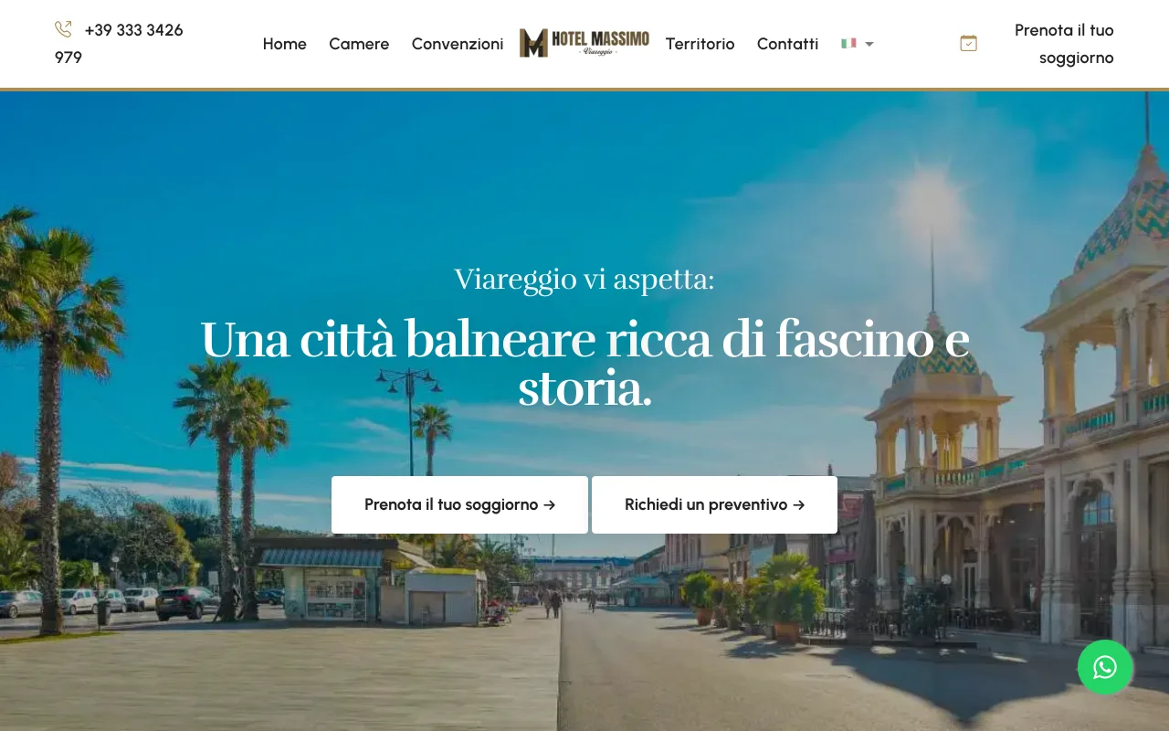 Sito web multilingua dell'Hotel Massimo di Viareggio, realizzato da Koral