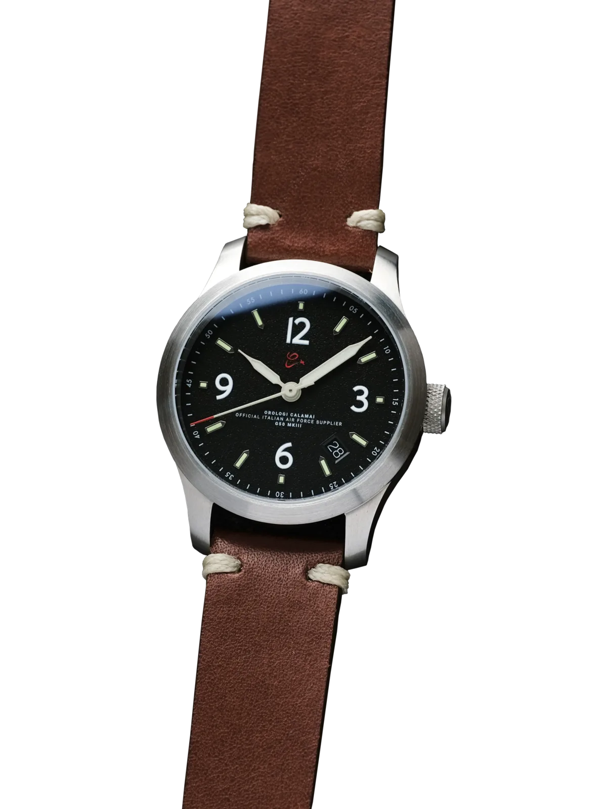 Orologio Calamai MKIII nero, still life su fondo scuro